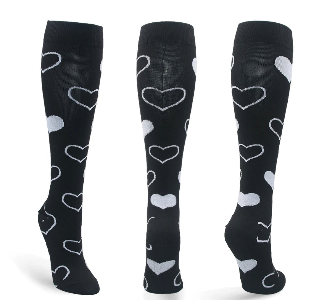 Support stocking black/white heart